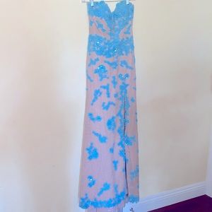 Sherri Hill Blue and Nude Prom Dress